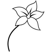 a black and white sketch of a jasmine flower with a large, stylized petal and a long stem, vector