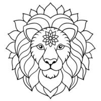 colouring page for audits lion with mandala pattern on head, thick lines, lo details, no shading, vector