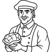 butcher holds raw meat, illustration line art vector