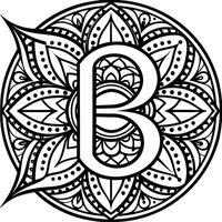 a boho beautiful bold letter b coloring page with an elegant patterned monochrome style, in thick vector
