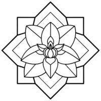 bold line art, orchid in the center with layered hexagons and squares forming a detailed geometric vector