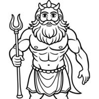the perfect black and white poseidon in all its full-length glory in a cartoon style for coloring, vector