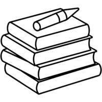 simple books stack with a crayon next to them, illustration line art vector