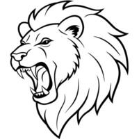 a majestic lion with its mouth open in a powerful roar, illustration line art vector