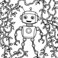 robotic vines spreading out across the page looked after by cute robot, illustration line vector