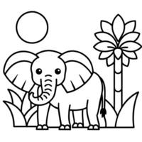 a bold elephant with prominent tusks and large ears, holding a banana tree with his trunk, stands vector