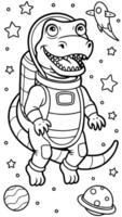 astronaut t-rex a t-rex wearing a space suit and helmet, floating in zero gravity with a cheerful vector