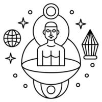 age of enlightenment, posthuman existence, new forms of life and thinking, 4d or 5d space, vector