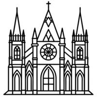 a gothic cathedral, with intricate carvings and stained glass windows, illustration line art vector