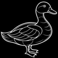 duck design, withe outline , black background, illustration line art vector