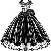 a pencil sketch style, high contrast black and white line drawing of an elegant ball gown the gown vector