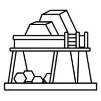 side view ore crusher with rock, illustration line art vector