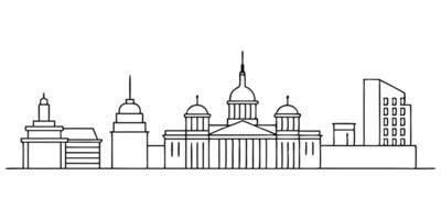 a linear drawing of a st petersburg cityscape with various types of buildings is depicted with a vector