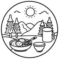 camping breakfast with bacon and eggs in a cast iron skillet fried eggs with bacon in a pan in the vector