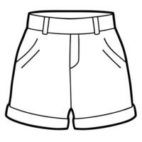 light beige womens cotton shorts with elastic waistband with side pockets with turn-up close-up, vector