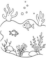 a coloring page of an reefscuba diving with no color just black lines, illustration line art vector