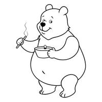 simple thick stroke pooh characters with props eg, joint, edible representing menu, deals, etc, vector