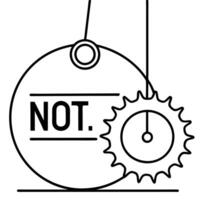 golden pendulum with a rusty cog wheel behind it and the words not inc infront, illustration vector