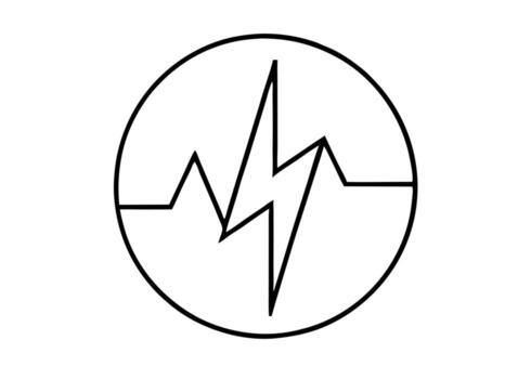 a waveform or frequency graph with a lightning bolt in circle as icon, illustration line art vector