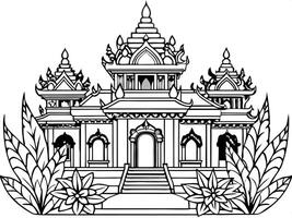 drawing of a palace decorated with beautiful carvings with vegetal patterns book for adult vector
