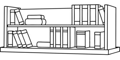 a bookshelf with books, illustration line art vector