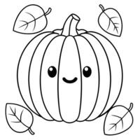 a cute 2d illustration of a large pumpkin with a smiling face, surrounded by three smaller vector