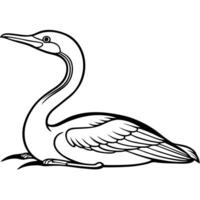 a anhinga bird is lying down, illustration line art vector