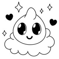 kawaii swamp specter with extra big shiny eyes and hearts, stars and clouds around, vector