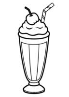 a milkshake with whipped cream and a cherry, illustration line art vector