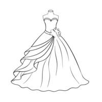 a pencil sketch style, high contrast black and white line drawing of an elegant ball gown the gown vector