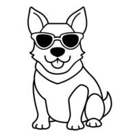 a cute dog wearing sunglass with chill mode with a studio background, illustration line art vector