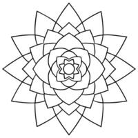 coloring pages for kids, bold line art, a peony-centered mandala with interlocking triangles and vector