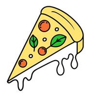 a brightly colored slice of pizza with a golden crust and melted cheese, topped with circular vector