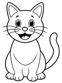 sonriente gato negrita contorno negro y blanco lleno visible para niños bueno a color, ilustración vector