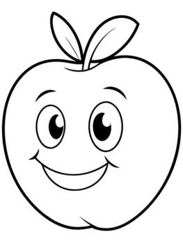 manzana con sonrisa negrita contorno negro y blanco lleno visible para niños bueno a color, vector