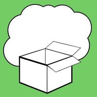 opened box with blank thought bubble over green wall background with reflection , think outside the vector