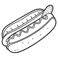a bright hot dog with juicy sausage in a soft bun, decorated with crispy bacon, slices of pickles, vector