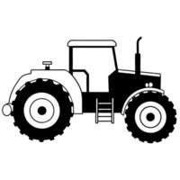 a silhouette of a tractor with large rear wheels and farming equipment attachments, set on a white vector