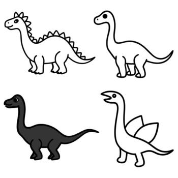 4 set of dinosaur, unique art, different style art solid white color background, vector
