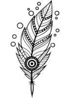 detailed black and white illustration of a stylized feather the layout is horizontal, with the vector