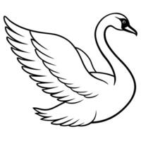 a graceful swan with iys wings in the air no shading, high contrast, illustration it must vector