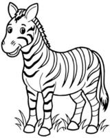 a zebra standing in a field, drawn with lines that emphasize its stripes, simple enough for kids to vector