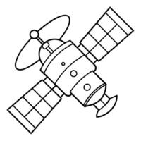 a coloring page of an space satellite with no color just black lines, illustration line art vector