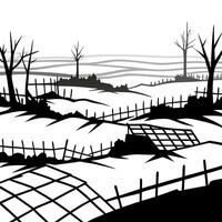 abandoned battlefields on a cold and foggy day, during first ww d using technology, vector