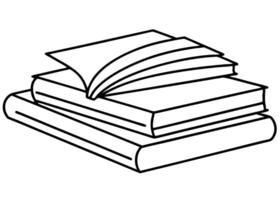 continuous single line drawing of stack of books with open book on top, line art vector