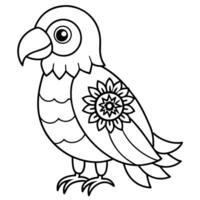 a coloring page of an cute macaw bird with mandala patterns on its head and body, with no color vector