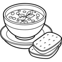 a coloring page of a soup and toast, illustration line art vector