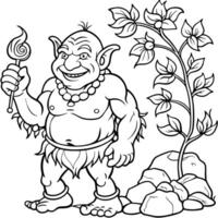 cute, gentle giant troll with a tiny wand - a gentle giant troll carefully holding a tiny wand in vector