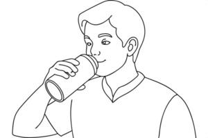 continuous single line drawing of man drinking from soda can, line art illustration, vector