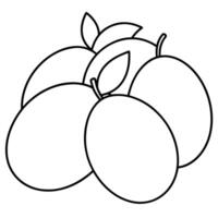 a bundle of mango fruits in a cartoon-style line drawing, perfect for a coloring book each mango is vector